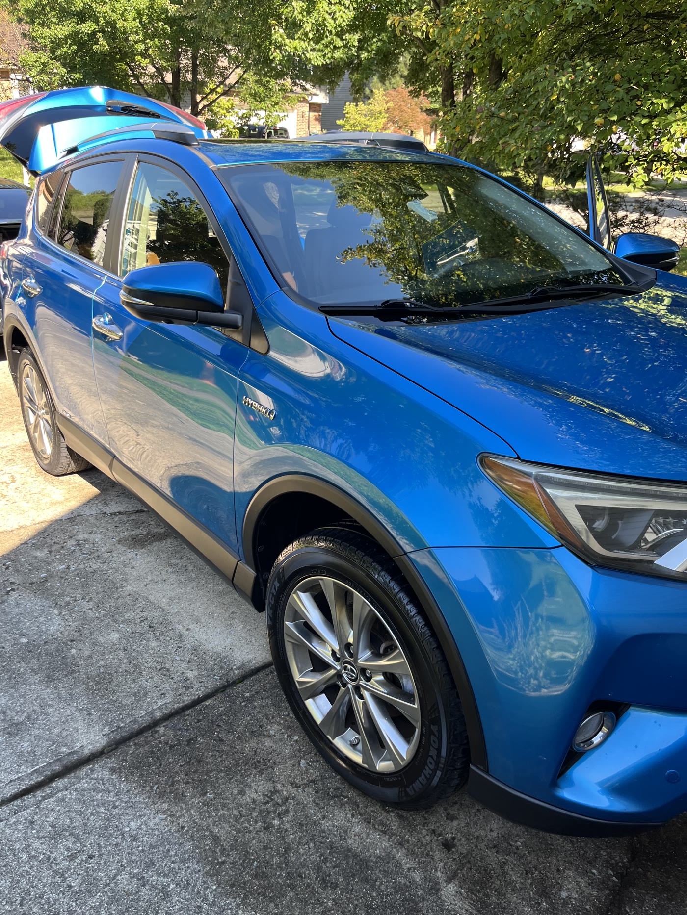 A blue RAV4 washed and dried in the sun by Alum Auto Detailing, Westerville